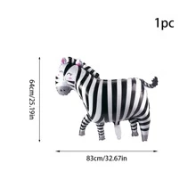 1入組叢林派對卡通動物小氣球-斑馬紋形狀鋁箔小氣球適用於孩子們生日派對裝飾用品 - 黑與白 - 查看 4