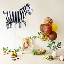 1入組叢林派對卡通動物小氣球-斑馬紋形狀鋁箔小氣球適用於孩子們生日派對裝飾用品 - 黑與白 - 查看 3