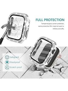 1pc Fashionable Gorgeous Double Rhinestone Pc Protection Case, Compatible With Apple Watch 38mm 40mm 41mm 42mm 44mm 45mm 49mm,Compatible With Apple Watch Series 1-9 & Se, With Tempered Glass Screen Protector, Full Coverage Ultra-thin Hard Shell Anti-collision Cover,For Women & Men