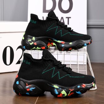 TOLLN Gestrickte Damen Sportschuhe mit dicker Sohle und leichten, rutschfesten und verschleißfesten Eigenschaften