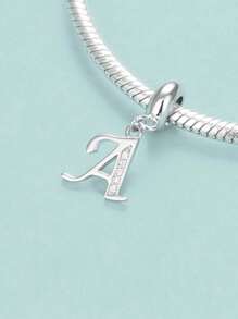 Stylever 1入組26字母DIY珠子吊墜女士們首飾類適合女士S925純銀手環手鐲和項鏈配件精細的珠寶製作適合女孩日常生活裝飾 - 銀色 - 查看 4