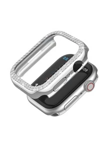 1pc Fashionable Gorgeous Double Rhinestone Pc Protection Case, Compatible With Apple Watch 38mm 40mm 41mm 42mm 44mm 45mm 49mm,Compatible With Apple Watch Series 1-9 & Se, With Tempered Glass Screen Protector, Full Coverage Ultra-thin Hard Shell Anti-collision Cover,For Women & Men