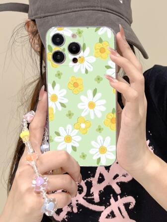 花卉圖案手機外殼附帶繩子