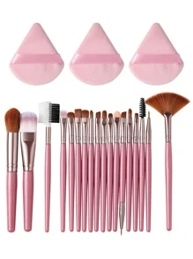 18支化妆刷套装+3个化妆粉扑套装，柔软三角矿物粉扑，适用于面部化妆，化妆刷套装，化妆刷组合，化妆刷套装，全套化妆工具，化妆刷套装，全套化妆工具，化妆刷套装，化妆刷套装，化妆礼盒套装 - 彩色 - 查看 2