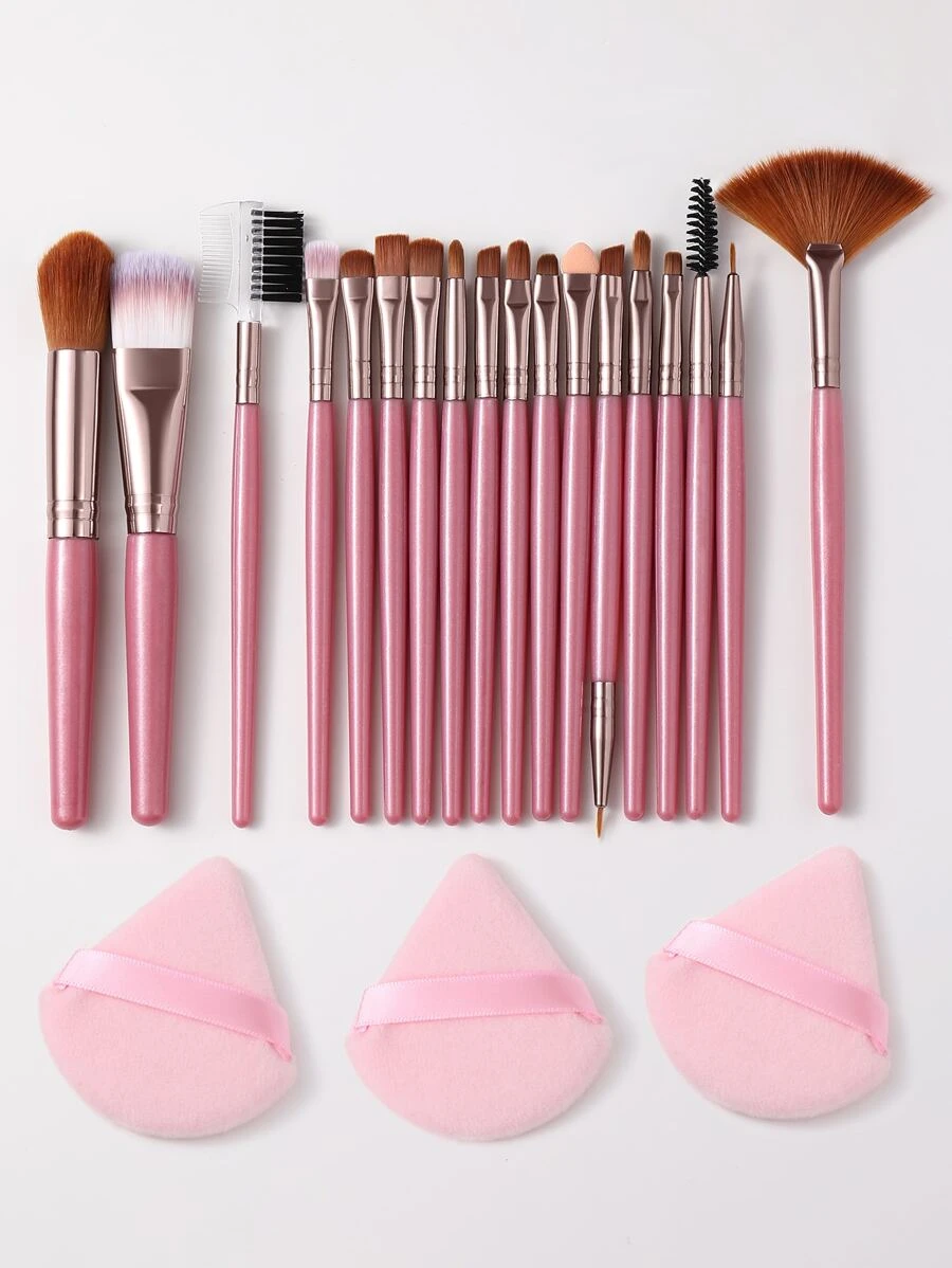 18支化妆刷套装+3个化妆粉扑套装，柔软三角矿物粉扑，适用于面部化妆，化妆刷套装，化妆刷组合，化妆刷套装，全套化妆工具，化妆刷套装，全套化妆工具，化妆刷套装，化妆刷套装，化妆礼盒套装 - 彩色 - 查看 1