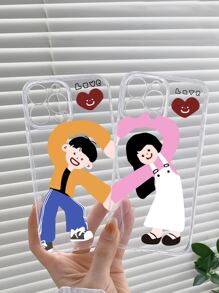 2pcs Couple Cartoon Figure Graphic Clear Phone Case - Multicolor - View 3
