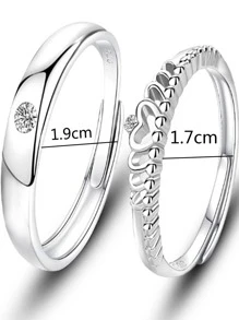 2pcs Crown Shaped Adjustable Couple Rings, "two Princesses And A Knight" Theme - Silver - View 3