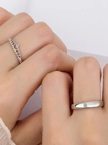 2pcs Crown Shaped Adjustable Couple Rings, "two Princesses And A Knight" Theme - Silver - View 2