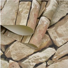 PVC牆紙,復古田園鄉村磚塊和石紋,3D質感紋理,防水和可用在各種各樣,客廳電視背景牆,臥室特點牆 - 米色 - 查看 6