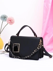 حقيبة مربعة ميني فلز و ديكور سلسلة الموضة رفرف مقبض عالي