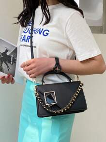 حقيبة مربعة ميني فلز و ديكور سلسلة الموضة رفرف مقبض عالي