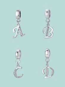 Stylever 1入組26字母DIY珠子吊墜女士們首飾類適合女士S925純銀手環手鐲和項鏈配件精細的珠寶製作適合女孩日常生活裝飾 - 銀色 - 查看 6