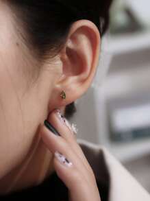 BALMORA 1pair Delicate & Elegant S925 Sterling Silver Green Zirconia & Cubic Zirconiaia Inlaid Stud Earrings For Women, Party, Bff Gift Holiday - Gold - View 3