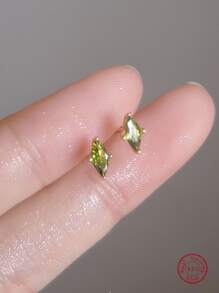 BALMORA 1pair Delicate & Elegant S925 Sterling Silver Green Zirconia & Cubic Zirconiaia Inlaid Stud Earrings For Women, Party, Bff Gift Holiday - Gold - View 2