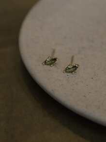 BALMORA 1pair Delicate & Elegant S925 Sterling Silver Green Zirconia & Cubic Zirconiaia Inlaid Stud Earrings For Women, Party, Bff Gift Holiday - Gold - View 6