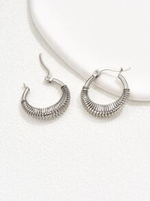 1 Pair Fashionable Minimalist Versatile Vintage Textured Hoop Earrings For Women - Silver - View 2