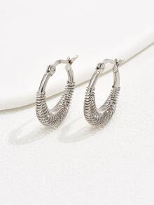 1 Pair Fashionable Minimalist Versatile Vintage Textured Hoop Earrings For Women - Silver - View 3