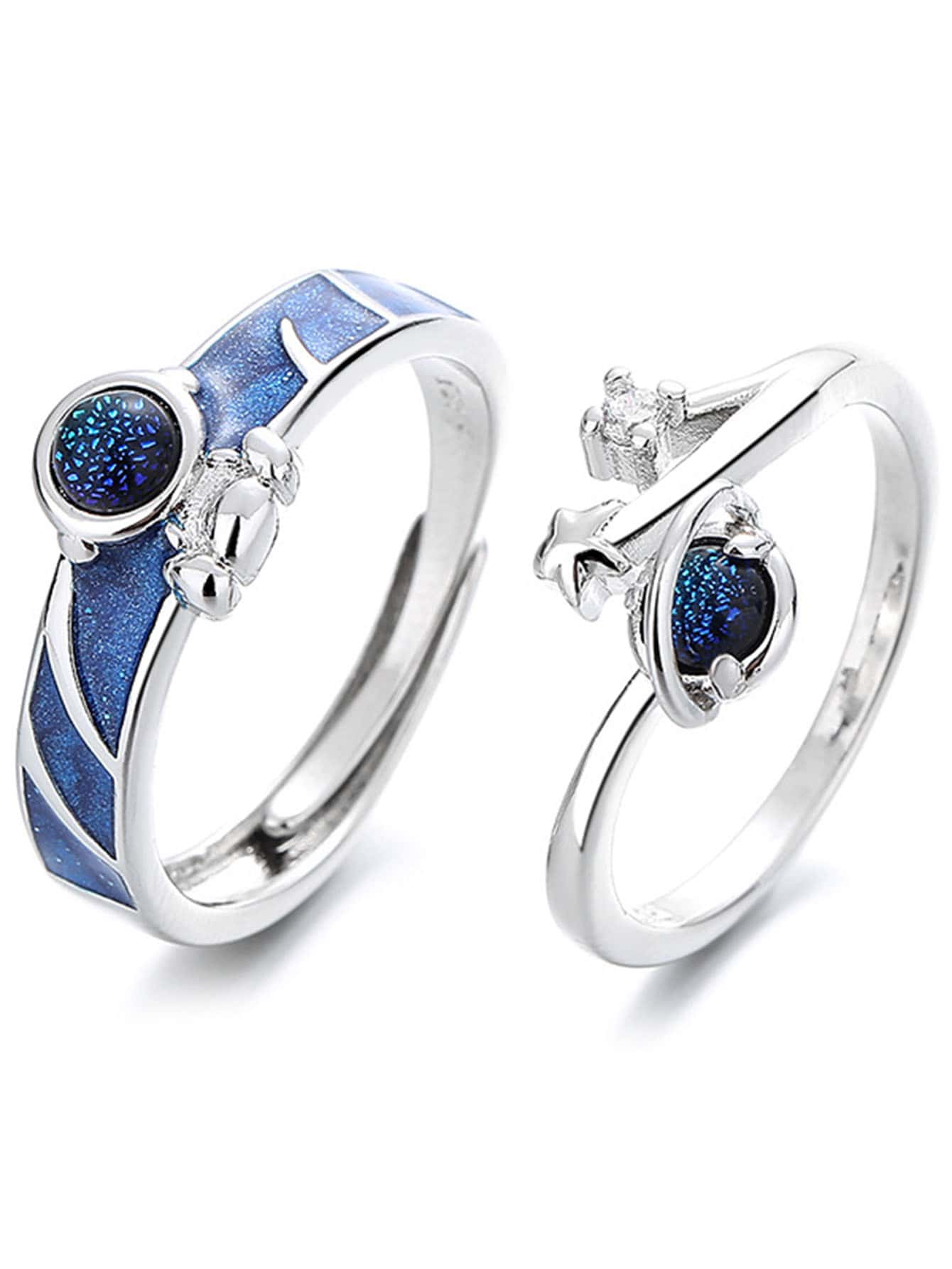 2pcs Happy Planet Couple Rings Astronaut Star Shaped Opening Rings 2pcs-happy-planet-couple-rings-astronaut-star-shaped-opening-rings