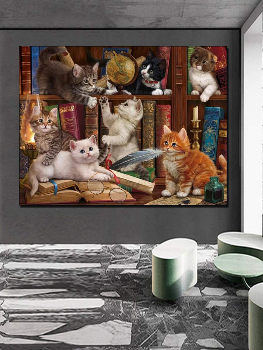 DIY Tranh kim cương Mèo Và Sách - Nhiều màu - Xem 1