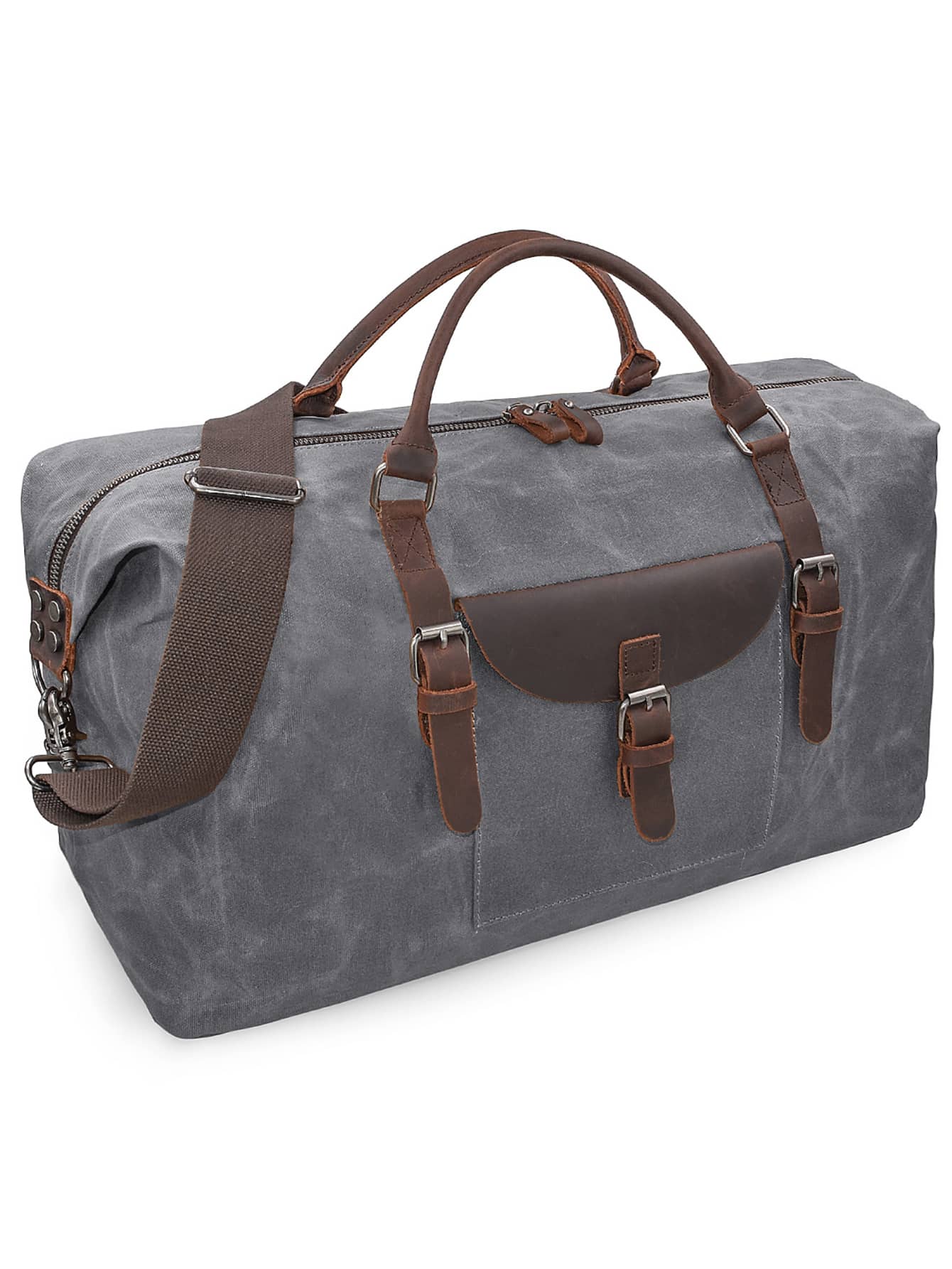 Oversized Travel Duffel Bag Waterproof Canvas Genuine Leather Weekend Bag Weekender Overnight Carryon Hand Bag - Xám - Xem 1
