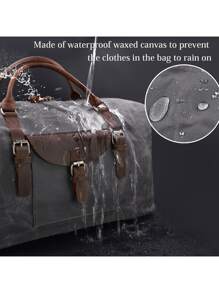 Oversized Travel Duffel Bag Waterproof Canvas Genuine Leather Weekend Bag Weekender Overnight Carryon Hand Bag - Xám - Xem 3