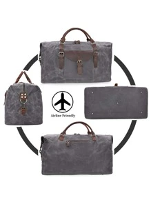 Oversized Travel Duffel Bag Waterproof Canvas Genuine Leather Weekend Bag Weekender Overnight Carryon Hand Bag - Xám - Xem 2