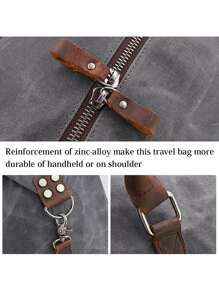 Oversized Travel Duffel Bag Waterproof Canvas Genuine Leather Weekend Bag Weekender Overnight Carryon Hand Bag - Xám - Xem 5