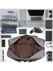 Oversized Travel Duffel Bag Waterproof Canvas Genuine Leather Weekend Bag Weekender Overnight Carryon Hand Bag - Xám - Xem 4