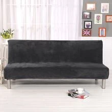 Velvet Futon Slipcovers Stretch Folding Sofa Bed Cover with Elastic Bottom - Màu xám đen - Xem 2
