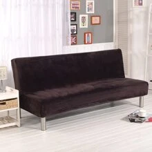 Velvet Futon Slipcovers Stretch Folding Sofa Bed Cover with Elastic Bottom - 咖啡棕 - 查看 1