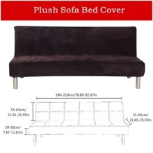 Velvet Futon Slipcovers Stretch Folding Sofa Bed Cover with Elastic Bottom - 咖啡棕 - 查看 3