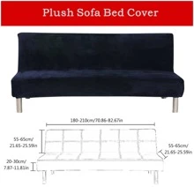 Velvet Futon Slipcovers Stretch Folding Sofa Bed Cover with Elastic Bottom - Navy Blue - View 6