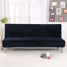 Velvet Futon Slipcovers Stretch Folding Sofa Bed Cover with Elastic Bottom - Navy Blue - View 2