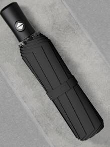 1把純色自動防紫外線太陽雨傘,折疊太陽傘 - 黑色 - 查看 1