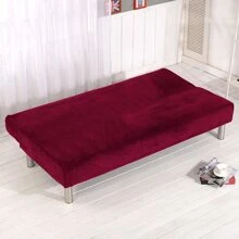 Velvet Futon Slipcovers Stretch Folding Sofa Bed Cover with Elastic Bottom - 酒紅色 - 查看 4