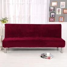 Velvet Futon Slipcovers Stretch Folding Sofa Bed Cover with Elastic Bottom - 酒紅色 - 查看 2