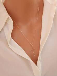 1入組簡單設計S925純銀交叉項鍊適合女士,50cm,理想適用於派對和最好朋友作為禮物 - 金色 - 查看 4