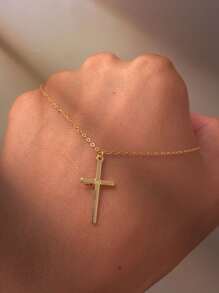 1入組簡單設計S925純銀交叉項鍊適合女士,50cm,理想適用於派對和最好朋友作為禮物 - 金色 - 查看 2