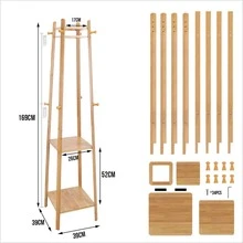 Sturdy Floor Wood Clothes Boxes Hat Coat Rack Corner Tree Bedroom Home - Brown - View 9