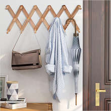 Accordian Wall-Mounted Hanger 17 Hooks Wooden Wall Coat Rack Expandable Hat Rack - Brown - View 1