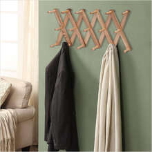 Accordian Wall-Mounted Hanger 17 Hooks Wooden Wall Coat Rack Expandable Hat Rack - Brown - View 3
