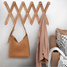 Accordian Wall-Mounted Hanger 17 Hooks Wooden Wall Coat Rack Expandable Hat Rack - Brown - View 4