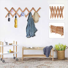 Accordian Wall-Mounted Hanger 17 Hooks Wooden Wall Coat Rack Expandable Hat Rack - Brown - View 5