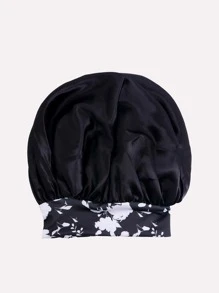 1 chiếc mũ ngủ bằng satin co giãn vành rộng dành cho nữ, mũ ngủ bằng lụa, mũ ngủ bằng satin. - màu đen - Xem 3