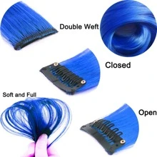 10 件/套彩色夹式接发，女士合成活力接发，适合音乐节、万圣节派对 - 藍色 - 查看 3