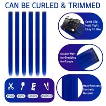 10 件/套彩色夹式接发，女士合成活力接发，适合音乐节、万圣节派对 - 藍色 - 查看 4