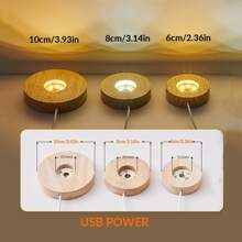 1 件 6LED 2.36 英寸/3.14 英寸/3.93 英寸白光 USB 木质照明底座、DIY 装饰灯、照明、发光杯垫、可动人偶展示架 - 白色 - 查看 8