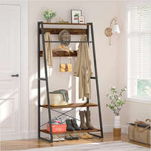 Freestanding ENTtry Coat Stand Hall Tree Shoe Rack Scarf Bag Hanger Open Wardrobe - màu đen - Xem 1