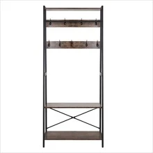 Freestanding ENTtry Coat Stand Hall Tree Shoe Rack Scarf Bag Hanger Open Wardrobe - màu đen - Xem 9