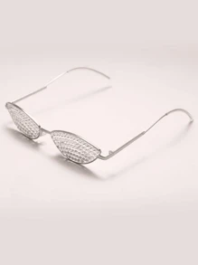1pc Small Frame Cat Eye Fashion Glasses With Handmade Rhinestone Decoration, Y2k Style - Silver - View 3